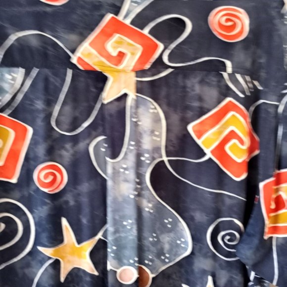 Hawaiian Shirt Island Man Whimsical Blue Abstract Geometric L - Picture 3 of 13